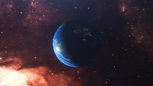 Rotating Planet Earth in Space with Starry Nebula Background