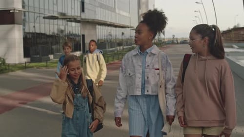 Children Friends Walking and Talking After School