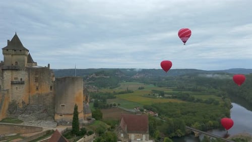 Aerial view of hot air balloons, France.