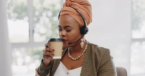 Call center, customer service and black woman consultant in the office consulting online