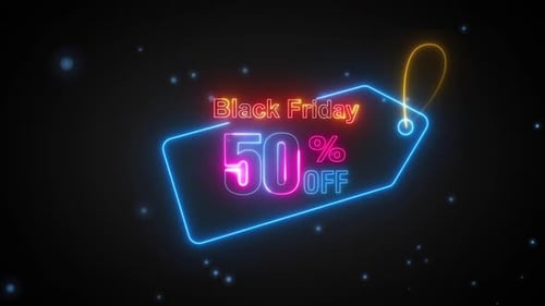 Black Friday Neon 50% Off Sale Price Tag Animation