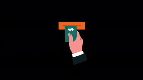 Hand Withdrawing Money from ATM Slot. Cash Withdrawal Concept Animation Video - Transparent