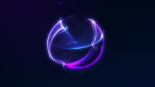 Abstract glowing energy sphere with blue and purple plasma waves and fluid light reflections