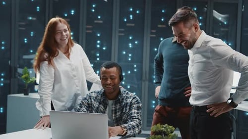 Cyber Security Data Center Workers Celebrating Financial Profit Successful Work Collaborating at