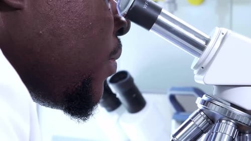 Scientist uses Microscope in Lab for Scientific Research