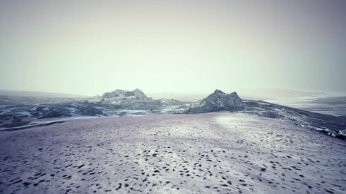 Dramatic Winter Dark Desert Steppe on a Highland Mountain Plateau