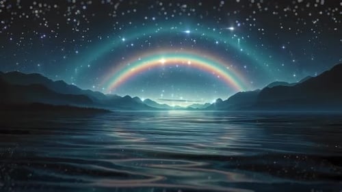 Ambient Glowing Starry Sky Rainbow Digital Seaview Animation Background