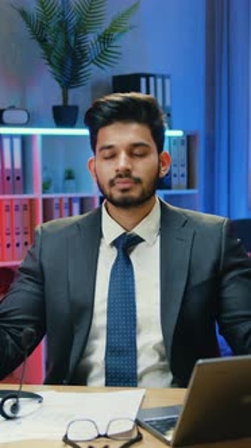 Close Up Portrait of Man Office Manager in Stylish Suit Which Enjoying Silence and Harmony Around