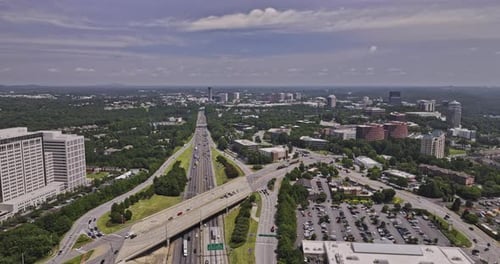 Atlanta Georgia Aerial v991 drone flyover above interstate freeway capturing busy traffic motions an