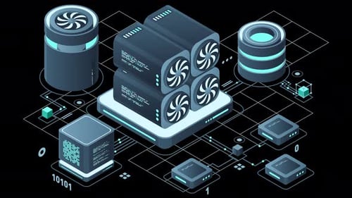 Isometric blockchain animation. Isometric cryptocurrency. Platform creation of digital currency
