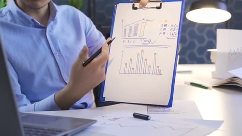 Business Report Presentation with Graphs in an Office