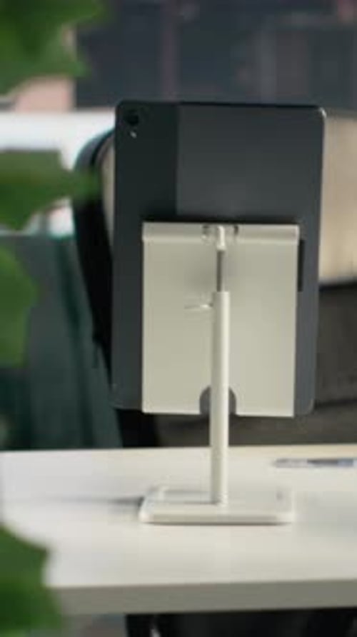 Vertical Video Business Interior Empty with Modern Desk Professional Office Supplies