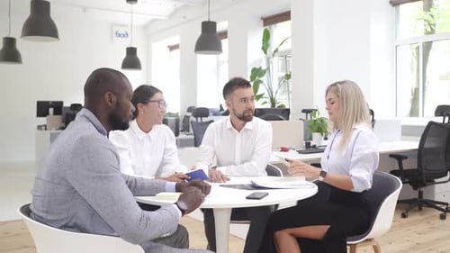 Multiethnic Business People During Meeting in Modern Office