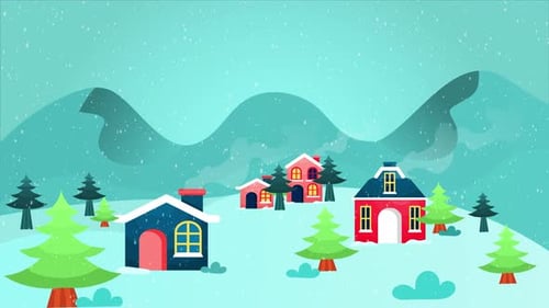 Beautiful Winter Snow City Background Animation
