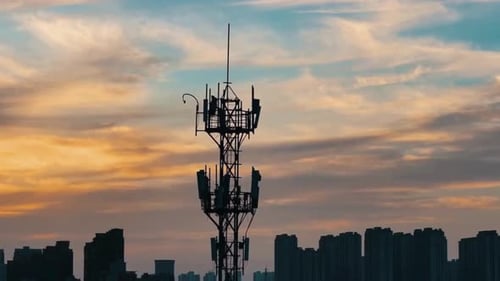Cinematic And Majestic View Of Communications Tower