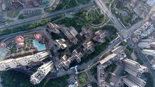High Altitude Aerial View of a Dense Modern Urban City Skyline