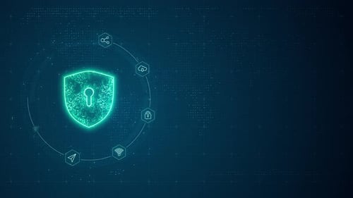 Llave de seguridad azul con conexión de línea y concepto de seguridad de red con tecnología de iconos futurista