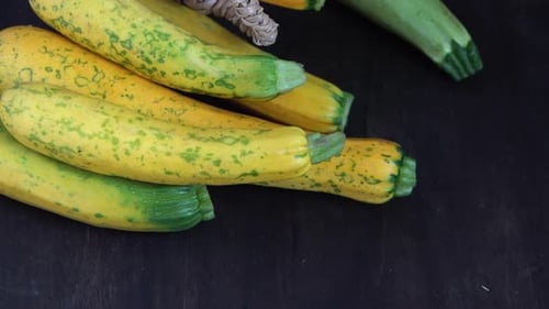 Yellowgreen Leopardspotted Zucchini Vegetables on the Table Zucchini Harvest