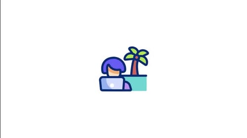 Animated Flat Design Icon: Remote Work and Travel