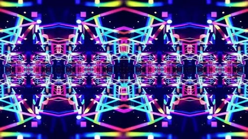 Boucle VJ abstraite en kaléidoscope au néon vibrant avec gemme brillante