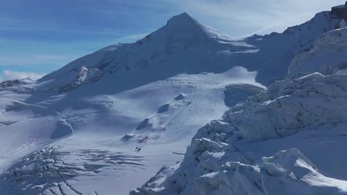 Saastal Saas Fee Ski Resort aerial drone Switzerland morning afternoon ice glacier autumn snow