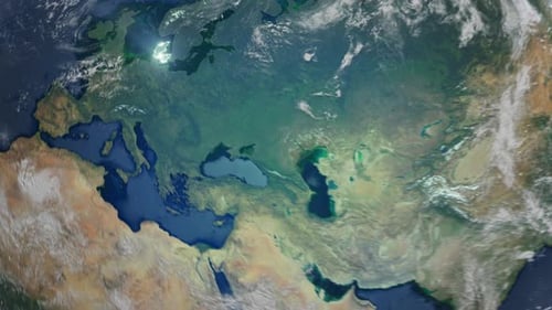 Realistic Earth Orbit and Zoom Glowing Borders Denmark