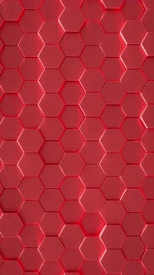 Abstract Background of Pulsing Red Hexagons in Wall 3d Loop Vertical