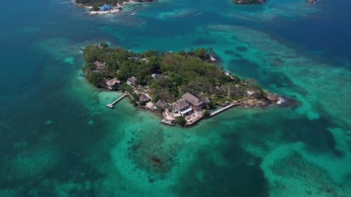 Rosario Islands Archipelago in Caribbean Sea, Colombia. Aerial View of Small Island and Turquoise Wa