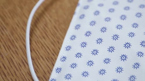 Details of handmade coronavirus protective mask ready to be worn. Close up