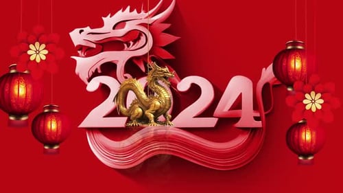Chinese New Year 2024 With Big Dragon Red Background