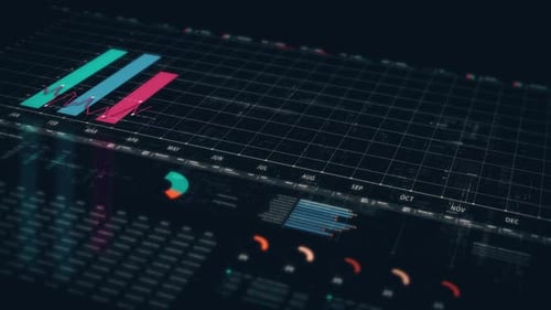 Futuristic Digital Data Interface with Animated Charts