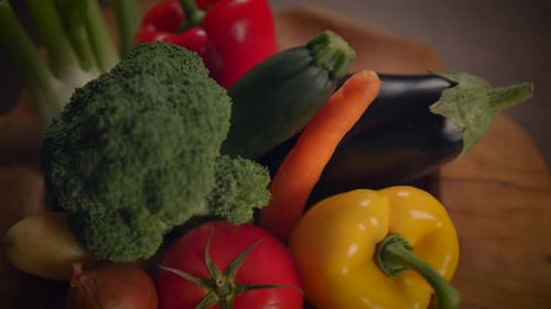 Close Up of Fresh Vegetables on Wooden Board