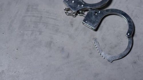 Metal Handcuffs on Grey Surface
