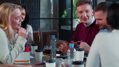 Modern Office Team Meeting Group of Diverse Happy Multiethnic Business People Discuss Ideas at Loft