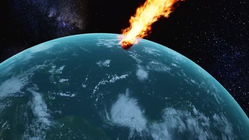 Fiery Meteor Striking Planet Earth from Space 3D Animation