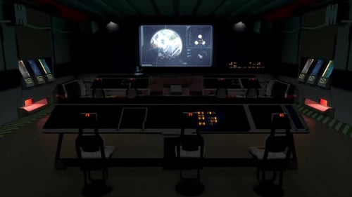 Futuristic Control Room with Earth Display