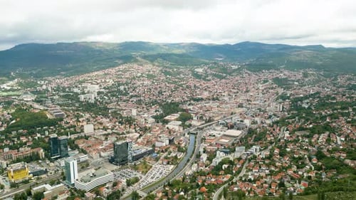 Sarajevo Bosnia and Herzegovina mountainous drone footage