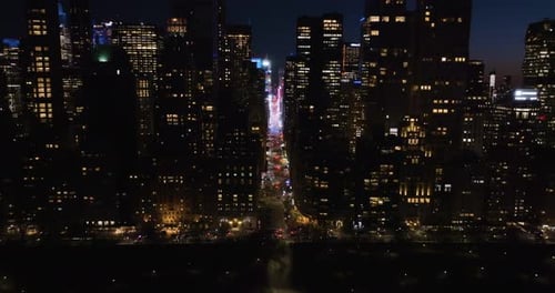 7th avenue and Central park, nighttime in Midtown, Manhattan, NY - Aerial view