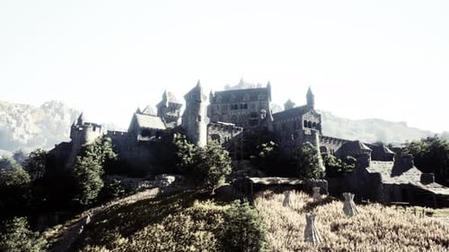 Вид с воздуха на средневековый замок с внутренним и внешним двором