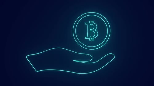 Animated Neon Bitcoin Symbol and Hand Reveal