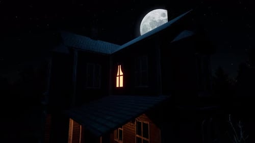 Spooky Haunted House Animation with Jack-o'-Lantern at Night