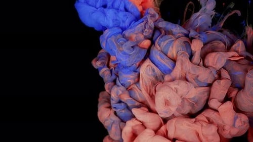 Abstract Blue and Salmon Ink Swirls on Black