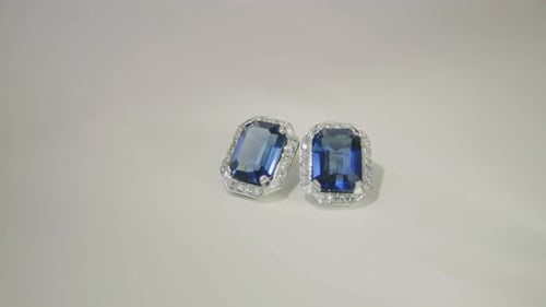 Beautiful shiny blue sapphire diamond studded earrings -close up