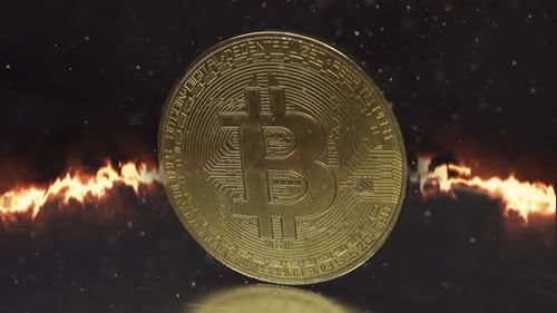 Golden Bitcoin Cryptocurrency Coin Rotating