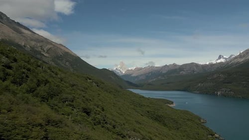 Desert lake in Argentine Patagonia with stunning views of Fitz Roy Mountain and its rugged beauty