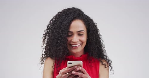 Woman Using Smartphone with Happy Expressions