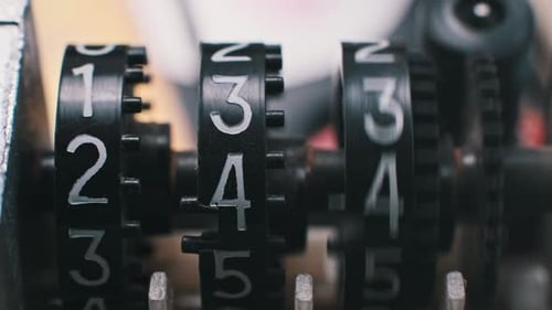 Visualização macro do mecanismo de contagem de contadores vintage