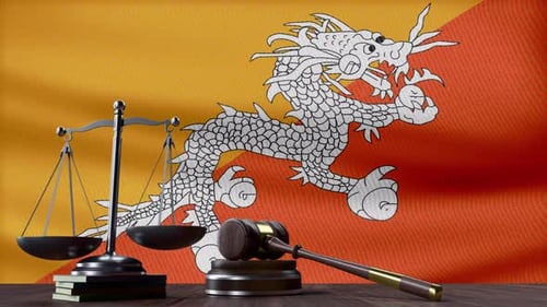 Drapeau du Bhoutan avec le juge Mallet