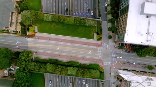 Atlanta, Georgia highway overpass, bird's eye drone movement