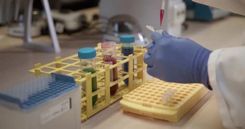 Close Up of Lab Technician Working with Test Tubes